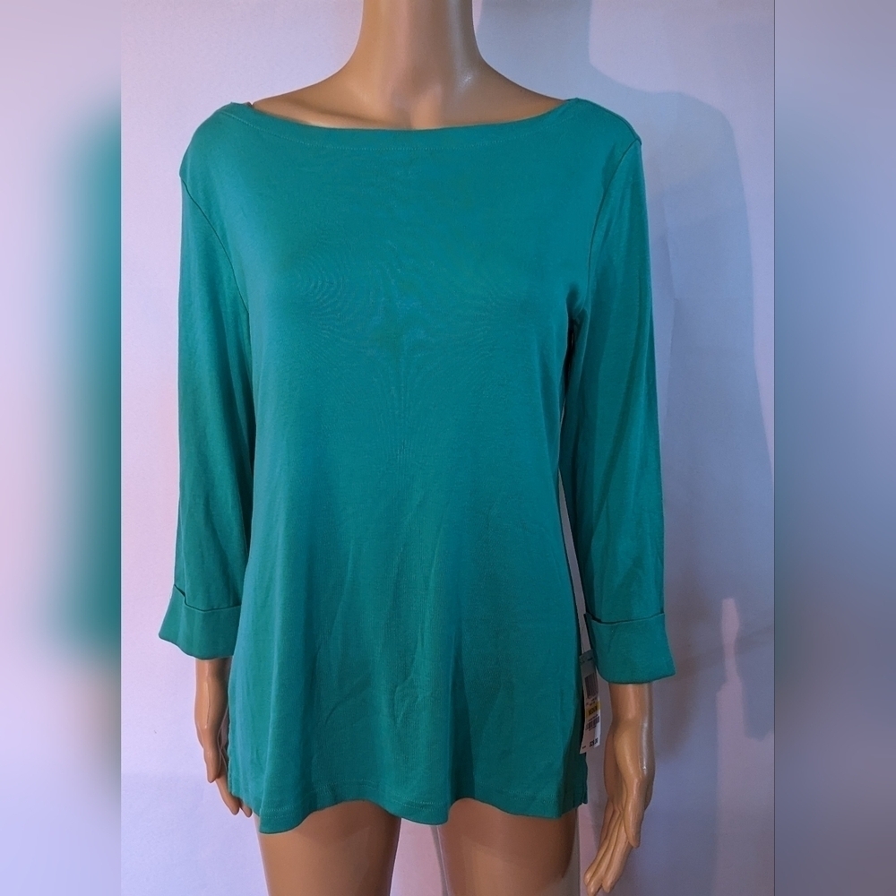 New Karen Scott 3/4 sleeve Bright Jade shirt size medium, TG